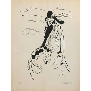 Teresa Vilarrubias, Aubrey Beardsley Style Composition, Silkscreen, 1950s For Sale