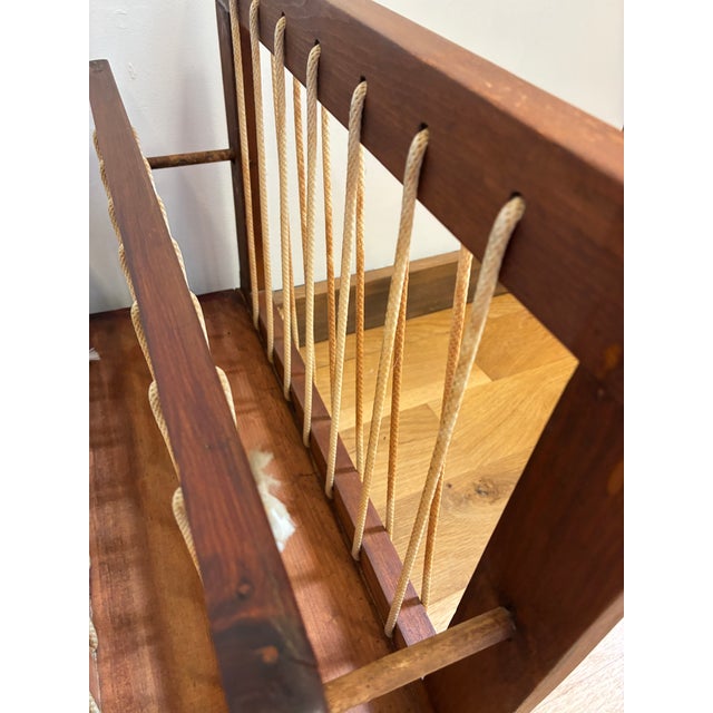 Wood Vintage Danish Modern Style Wood Magazine Rack With Rope Lacing For Sale - Image 7 of 11