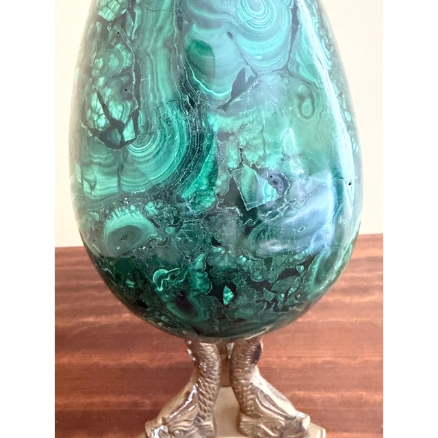 Green Monumental Malachite Egg on Brass Stand For Sale - Image 8 of 10