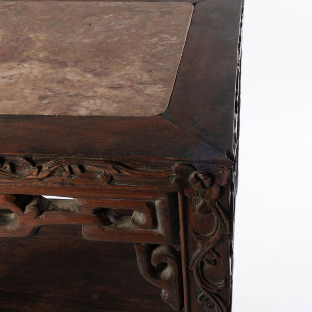 Wood Antique Chinese Carved Hardwood Three Tier Stand With Inset Marble For Sale - Image 7 of 7