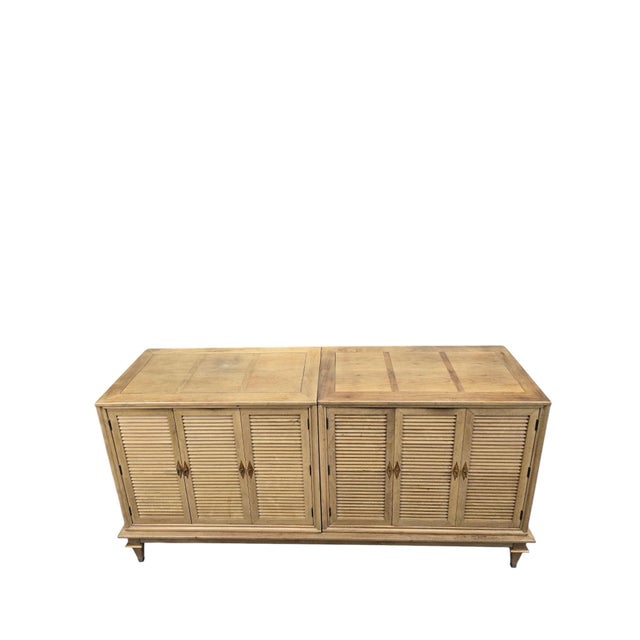 Vintage Postmodern Burlwood & Fluted Door Nightstands with Matching Dresser Bedroom Suite – Set of 3 A sophisticated...