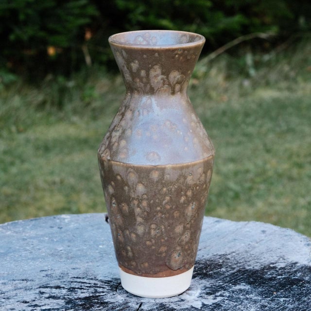 Angular stoneware vase, wheel-thrown from white stoneware and hand-painted with "Muddy Waters" glaze. Brand: Hiraeth...
