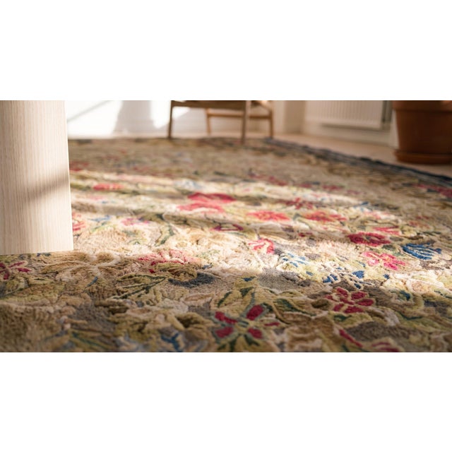 Camel 1880s Tan Camel Floral Folk Art Antique American Rug 6'10" X 10'0" Handknotted Wool Carpet For Sale - Image 8 of 9