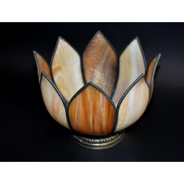 Antique Tiffany Style Lotus Ceiling Light Lamp Shade For Sale - Image 9 of 15