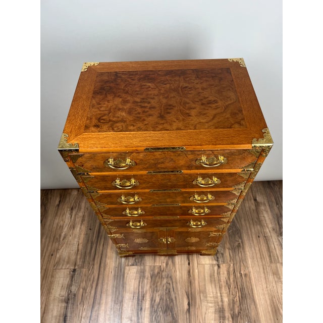 1980s Vintage Korean Elm Burl Brass Bound Bandaji Scholars Chest For Sale - Image 4 of 10