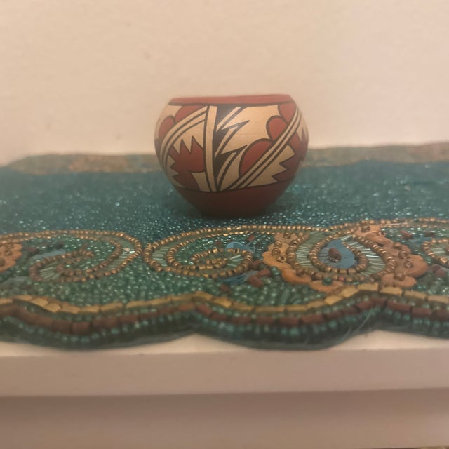 Sculpture Materials Vintage Native American Style Polychrome Small Pottery Bowl For Sale - Image 7 of 7