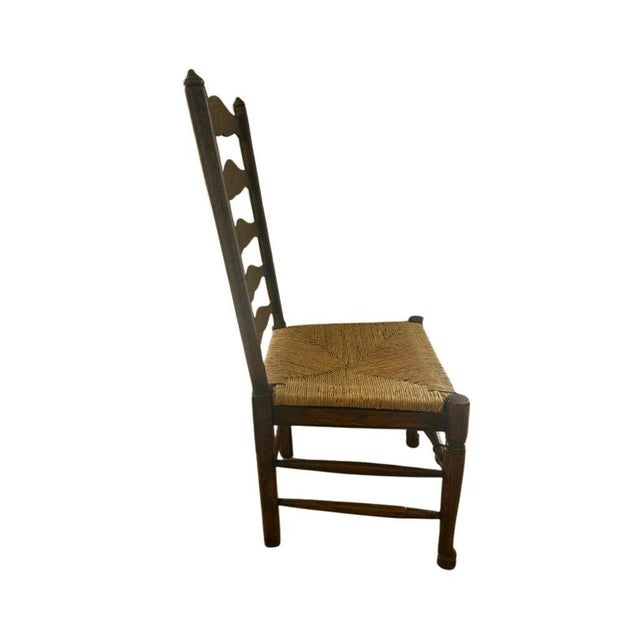 Coffee Vintage Ladderback Side Dining Chairs With Rush Seats - Set of 6 For Sale - Image 8 of 17