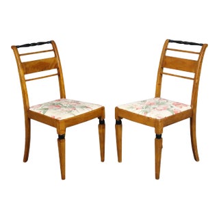 Pair of Birch Antique Biedermeier Style Side Chairs With Ebonized Accents For Sale