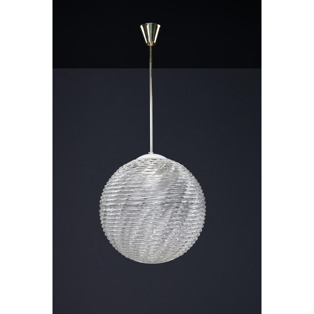 Gold Mid-Century Modern Brass and Pattern Glass Pendant, Prague, 1960s For Sale - Image 8 of 14