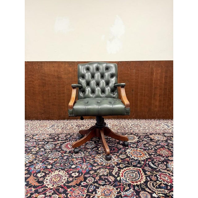 About this English Chesterfield Office Chair Green Classic and Elegant | Antique office chairs in English, Classic and...