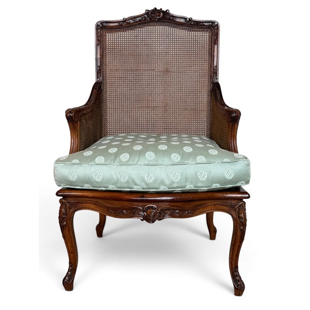 Vintage Louis XV Style Caned Bergère Walnut Chair For Sale - Image 11 of 13