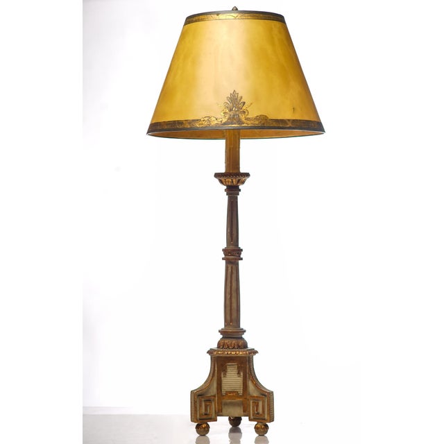 Traditional 19th C. Giltwood and Painted Candle Lamp with Custom Shade For Sale - Image 3 of 3