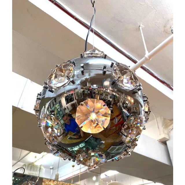Italian 1970s Chrome Globe & Crystal Pendant Light Manner of Oscar Torlasco For Sale - Image 4 of 9