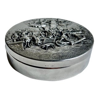 Mid 20th Century Hans Jensen Denmark Velvet Lined Repousse .800 Silver Box For Sale