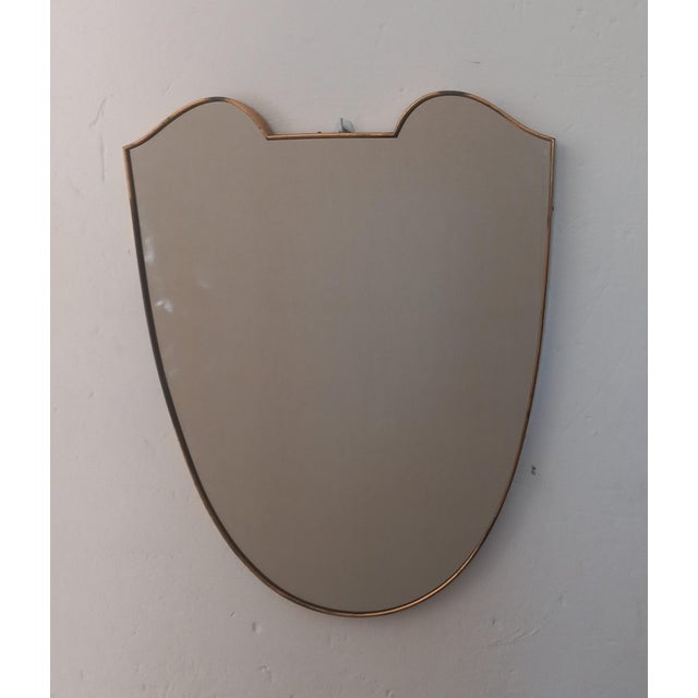 Gold Shield-Shaped Mirror with Brass Frame, 1950s For Sale - Image 8 of 8