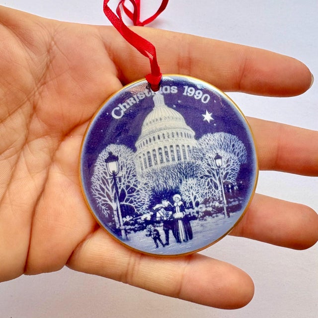 Bing & Grondahl Vintage Bing & Grøndahl Ornament "The Capitol" From the Limited Edition "Christmas in America" 1990, -, Blue and White Porcelain For Sale - Image 4 of 10
