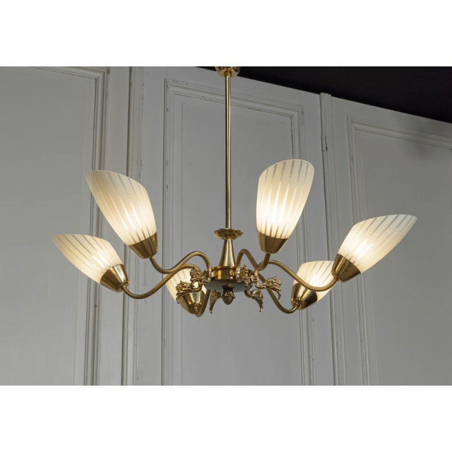 Metal Brass Chandelier, Sweden, 1950s For Sale - Image 7 of 9