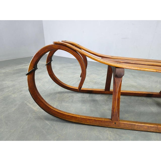 Wood Czech Art Deco Oak Sled, 1930s For Sale - Image 7 of 15