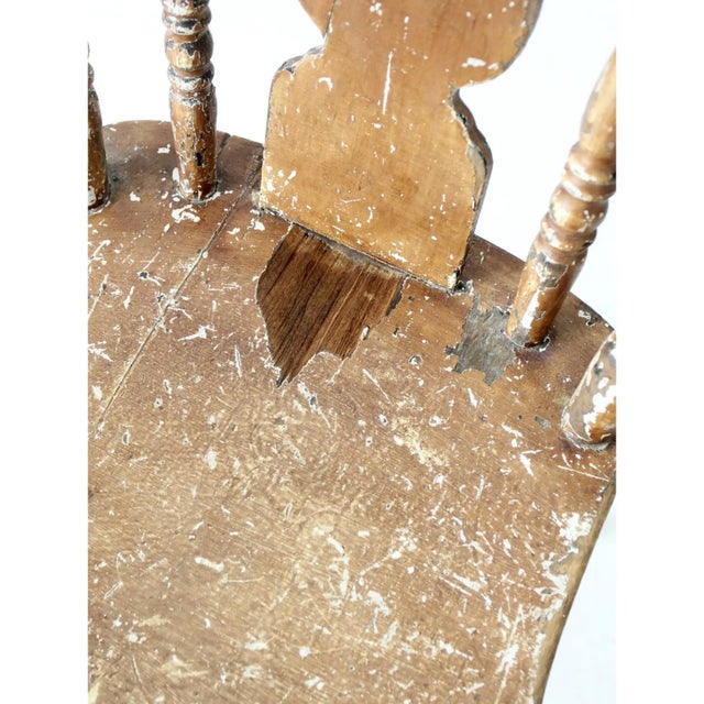 Brown Antique Splat Back Primitive Chair For Sale - Image 8 of 11