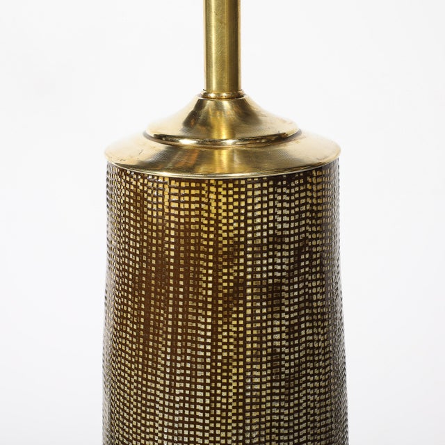 Mid-Century Modernist Ceramic Table Lamp W/Smoked Gold Glaze & Umber Detailing For Sale - Image 4 of 12