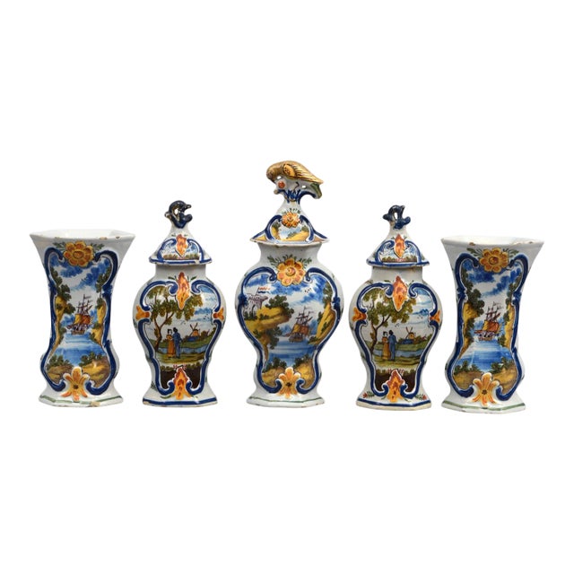 Dutch Delft Assembled Garniture Set, 18th Century For Sale