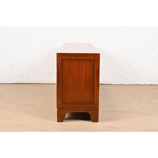 Baker Furniture Hollywood Regency Campaign Walnut Dresser or Credenza For Sale - Image 10 of 12