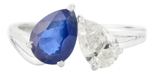 18k Gold Pear Cut Sapphire Diamond Toi Et Moi Engagement Ring Size 7