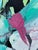 "Beach Days" Large Coastal Modern Statement Painting in Aqua and Teal With Magenta Accents For Sale - Image 10 of 13