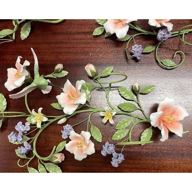 French Vintage Porcelain and Tole Floral Candle Holder Wall Sconces - Set of 4 For Sale - Image 3 of 11