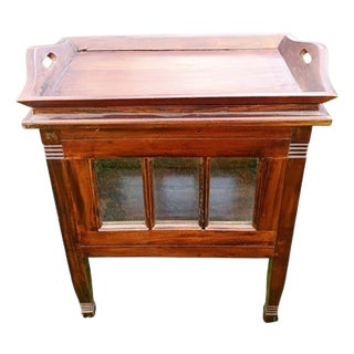 Vintage Walnut Display Cabinet with Glass Panels and Serving Tray Top, 1920s For Sale