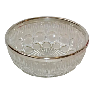 1950s Art Deco Round Clear Crystal Bowl Silver Plate Rim Italy Serveware