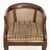 Regency Cane Paneled Mahogany Bergere, 19th century, with rush seat and plaid upholstered cushion four turned wood legs...