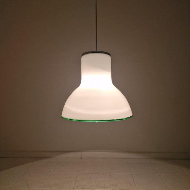 Mid-Century Modern Italian Murano Cased Glass Pendant Light with Green Trim, 1970s For Sale - Image 10 of 15