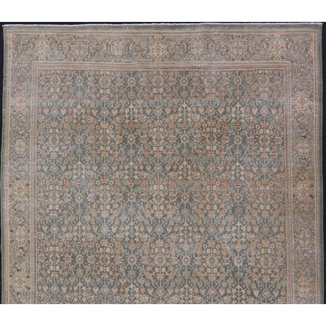 1920s Light Blue/Gray Background Persian Antique Tabriz Rug With All-Over Herati Design For Sale - Image 5 of 13