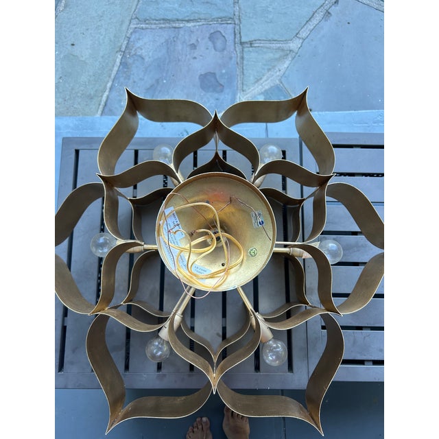 Currey & Company Currey & Company Grand Lotus Large Gold Chandelier For Sale - Image 4 of 4