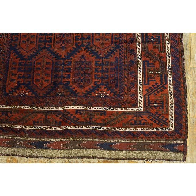 Tribal 1900s Blue Navy Geometric Antique Afghan Baluch Rug 4'9" X 7'8" Handknotted Wool Carpet For Sale - Image 3 of 6