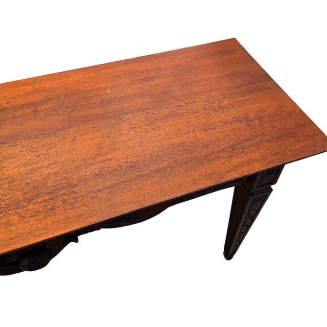 1990s Ethan Allen Mahogany Carved French Regency Sofa Hall Table Console Woven Cane For Sale - Image 13 of 18