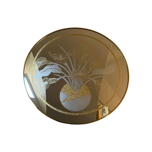 1980s Vintage Postmodern 1980s Windsor Circle Wall Mirror Brass Flowers Vase 80s Richard Sandoval For Sale - Image 5 of 7