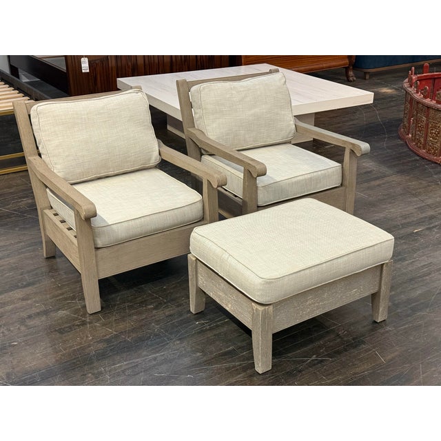 Restoration Hardware Outdoor Leagrave Lounge Chairs + Ottoman, Set of Three For Sale - Image 9 of 12