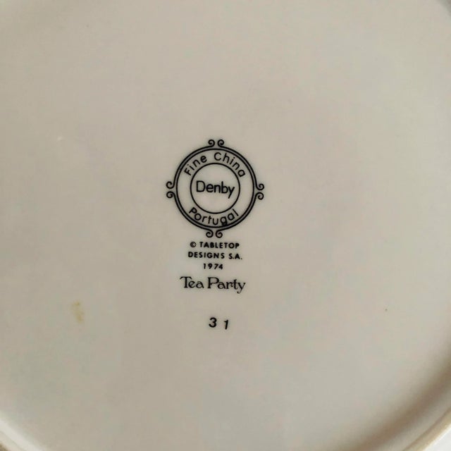 Vintage Denby Langley Tea Party China Dinner Plates S/7 For Sale In New York - Image 6 of 7