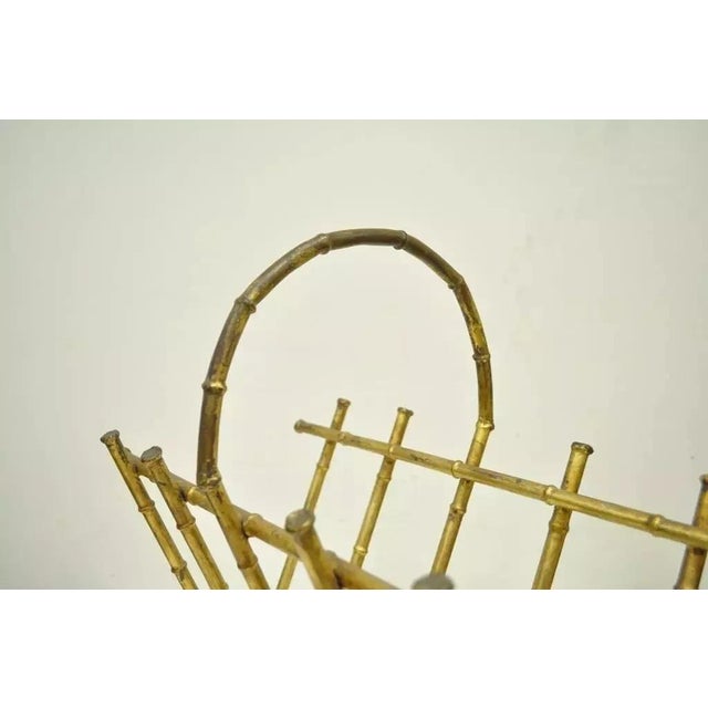 Mid 20th Century Mid 20th Century Vtg Italian Hollywood Regency Gold Gilt Faux Bamboo Tole Magazine Rack Holder For Sale - Image 5 of 12