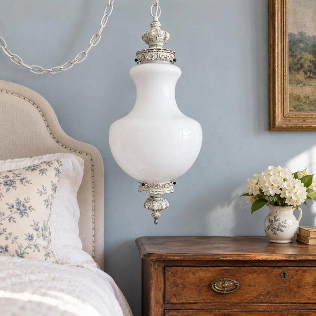 Late 20th Century Hollywood Regency Milk Glass Swag Lamp Sculptural Globe Newly Rewired For Sale - Image 12 of 12