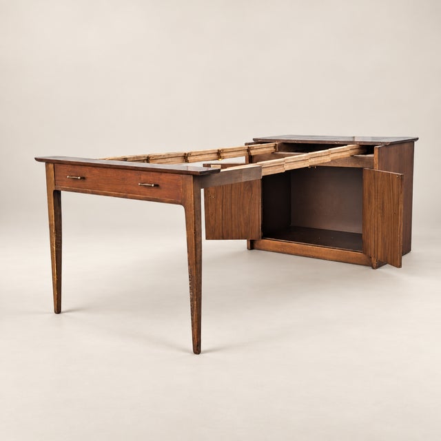 Saginaw Extendomatic Mid-Century Walnut Convertible Dining Table Cabinet For Sale - Image 17 of 18