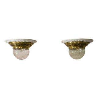 Art Nouveau Lamps in Brass with Grinded Glass Lampshade, 1890s, Set of 2 For Sale