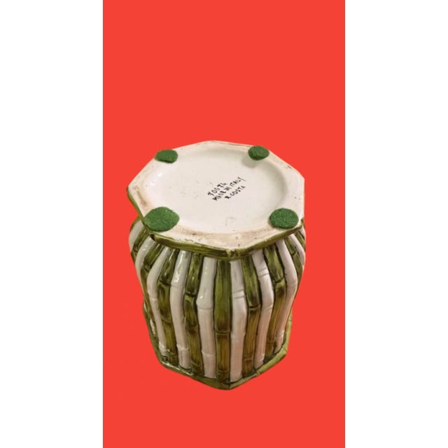 Hollywood Regency Italian Planter Cachepot Jardinière Green Bamboo Majolica Ceramic Design Circa 1970s For Sale - Image 4 of 9