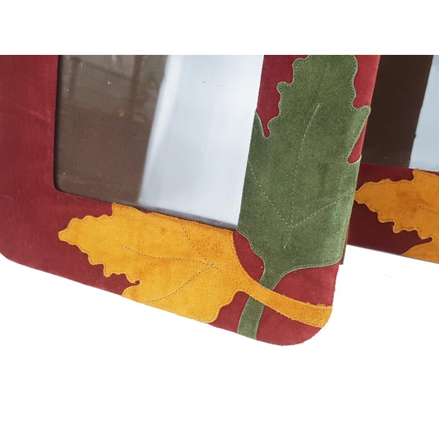 Italian Leather, Velvet and Glass Picture Frames, 1980s, Set of 2 For Sale - Image 12 of 14
