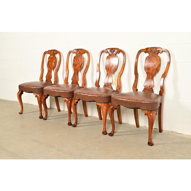 Antique English Queen Anne Burl Wood Side Chairs or Dining Chairs, Circa 1860s For Sale - Image 13 of 14