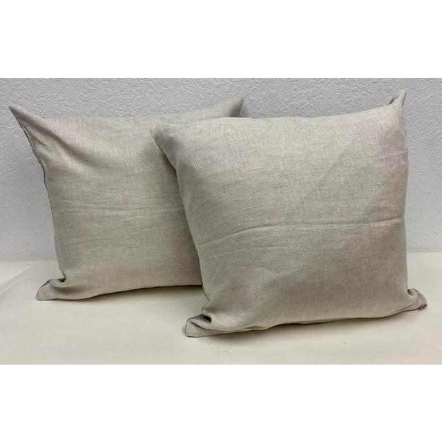 Shabby Chic Pair of Square 20" Pillows With a Blue Batik Floral Pattern - Made in Uk For Sale - Image 3 of 9