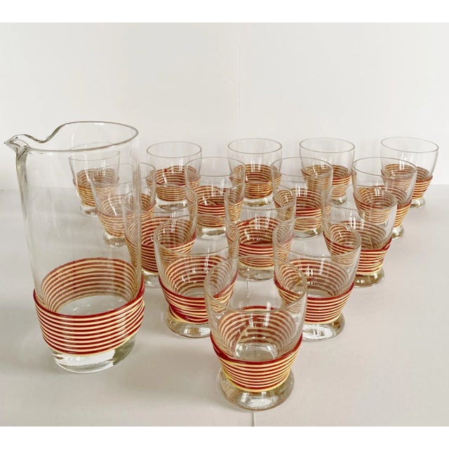 Mid-Century Wrapped Glasses and Pitcher Set - 16 Piece Set For Sale - Image 10 of 10