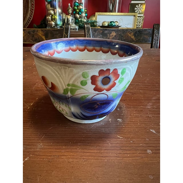 A Fine and Rare Antique Flow-Blue Gaudy Decorated Ironstone Waste Bowl, Staffordshire, England 1840's For Sale - Image 10 of 15